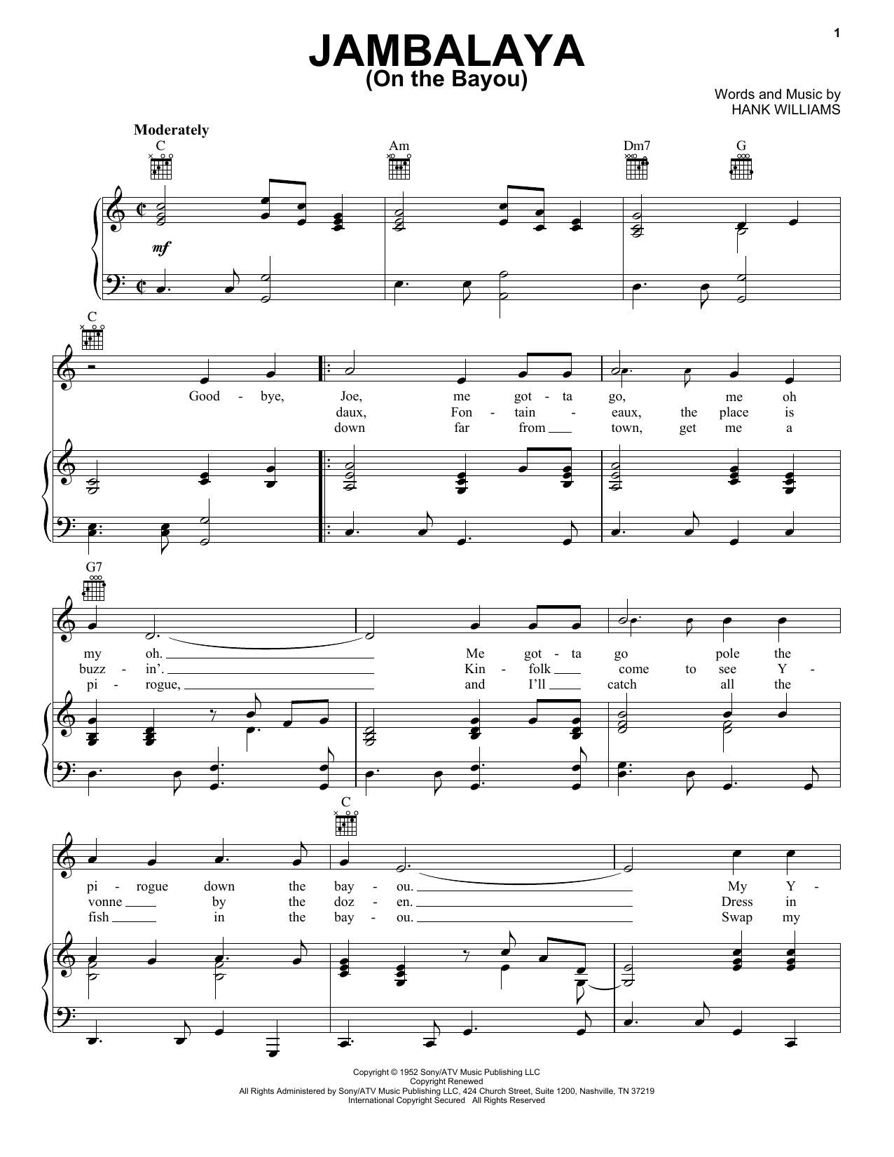 Hank Williams Jambalaya (On The Bayou) sheet music notes and chords. Download Printable PDF.