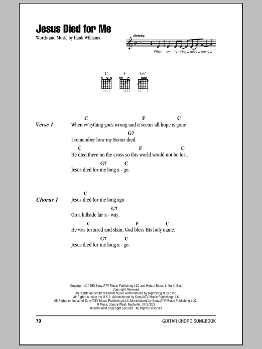 Hank Williams Jesus Died For Me sheet music notes and chords. Download Printable PDF.