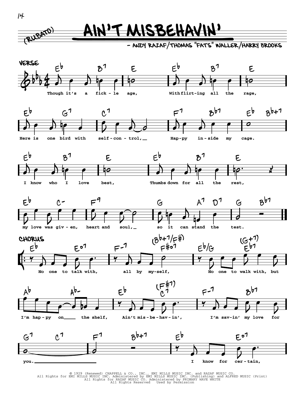 Hank Williams, Jr. Ain't Misbehavin' (arr. Robert Rawlins) sheet music notes and chords arranged for Real Book – Melody, Lyrics & Chords