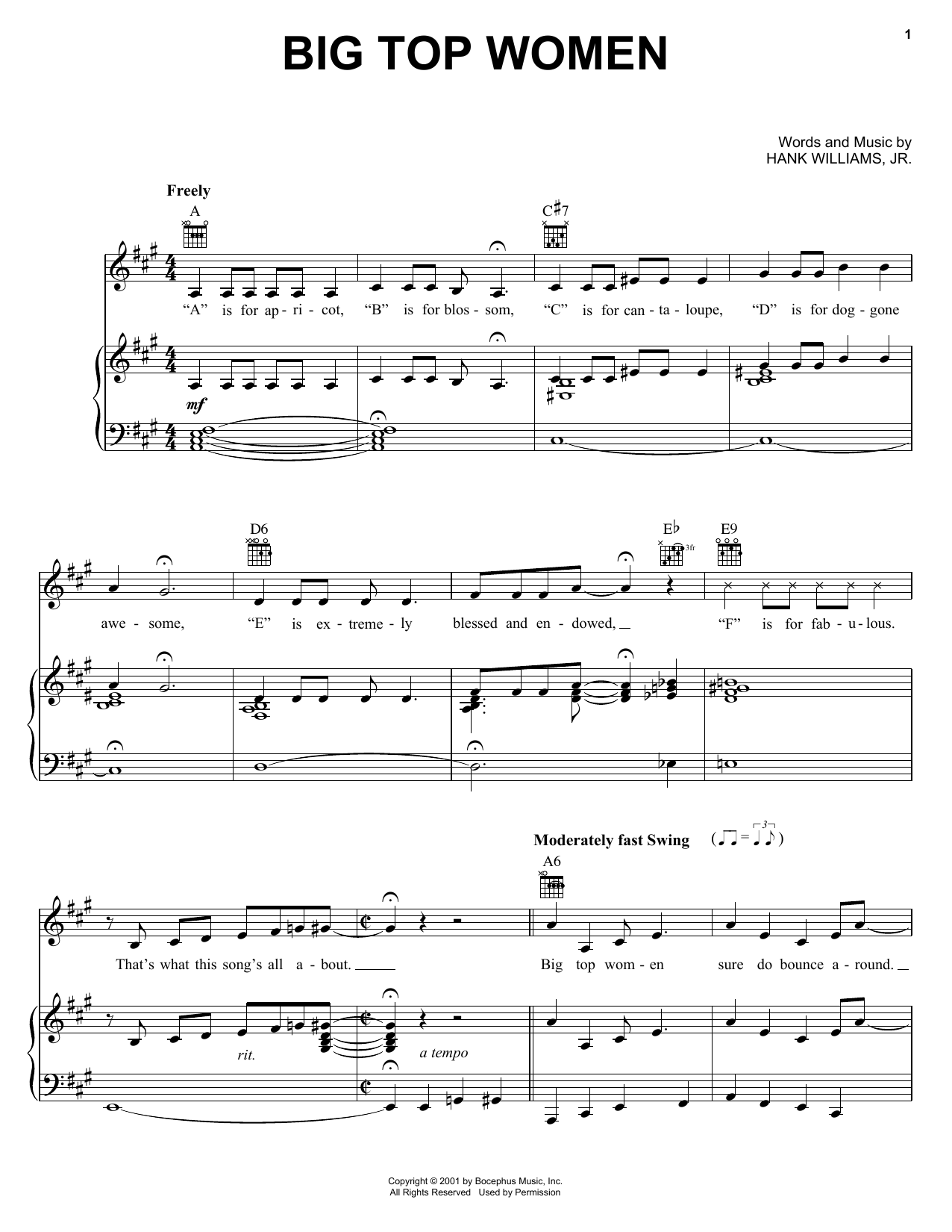 Learn to play Hank Williams, Jr. Big Top Women sheet music for Piano, Vocal & Guitar Chords (Right-Hand Melody) in minutes. Price: 7.8900$ Hank Williams, Jr. Big Top Women sheet music notes and chords arranged for Piano, Vocal & Guitar Chords (Right-Hand Melody)