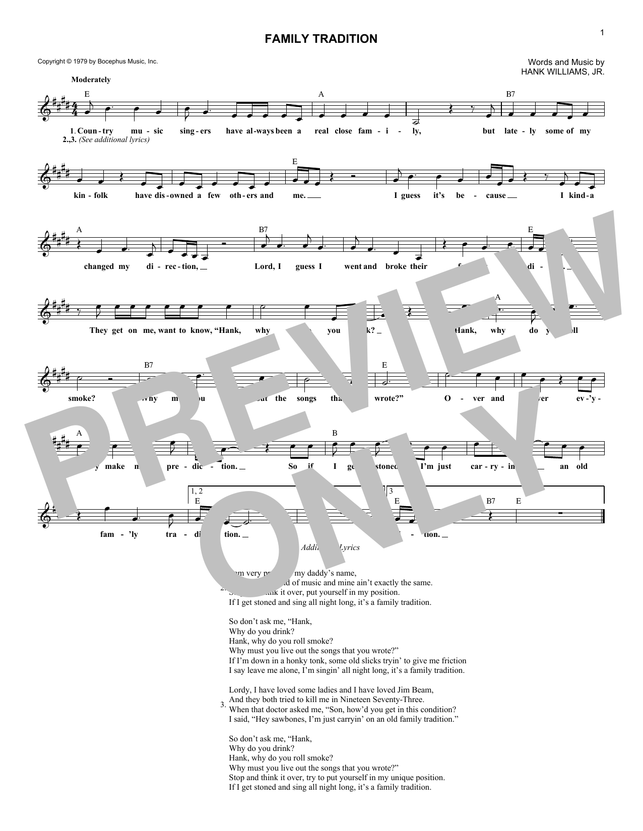 Hank Williams, Jr. Family Tradition sheet music notes and chords. Download Printable PDF.