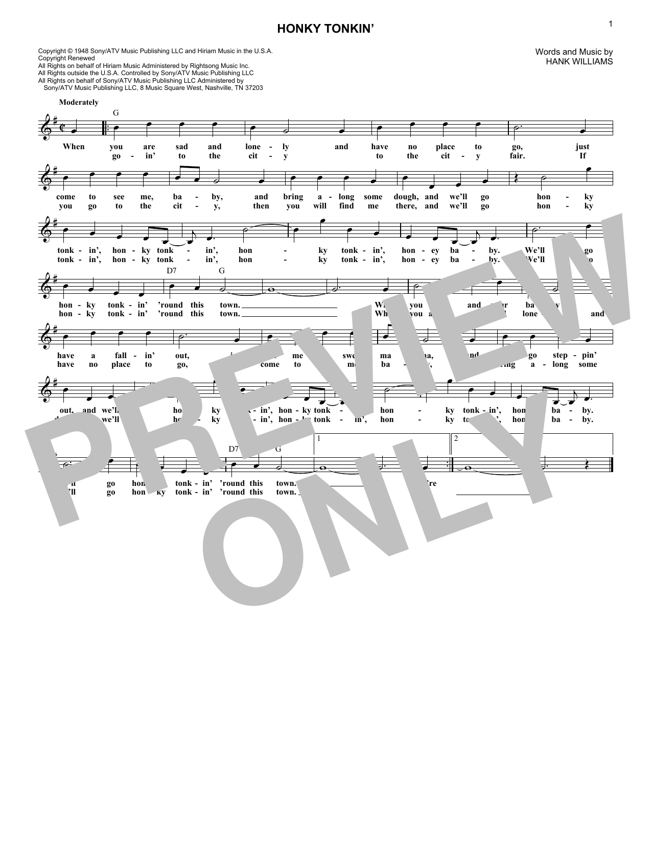 Learn to play Hank Williams Jr. Honky Tonkin' sheet music for Lead Sheet / Fake Book in minutes. Price: 5.9900$ Hank Williams Jr. Honky Tonkin' sheet music notes and chords arranged for Lead Sheet / Fake Book