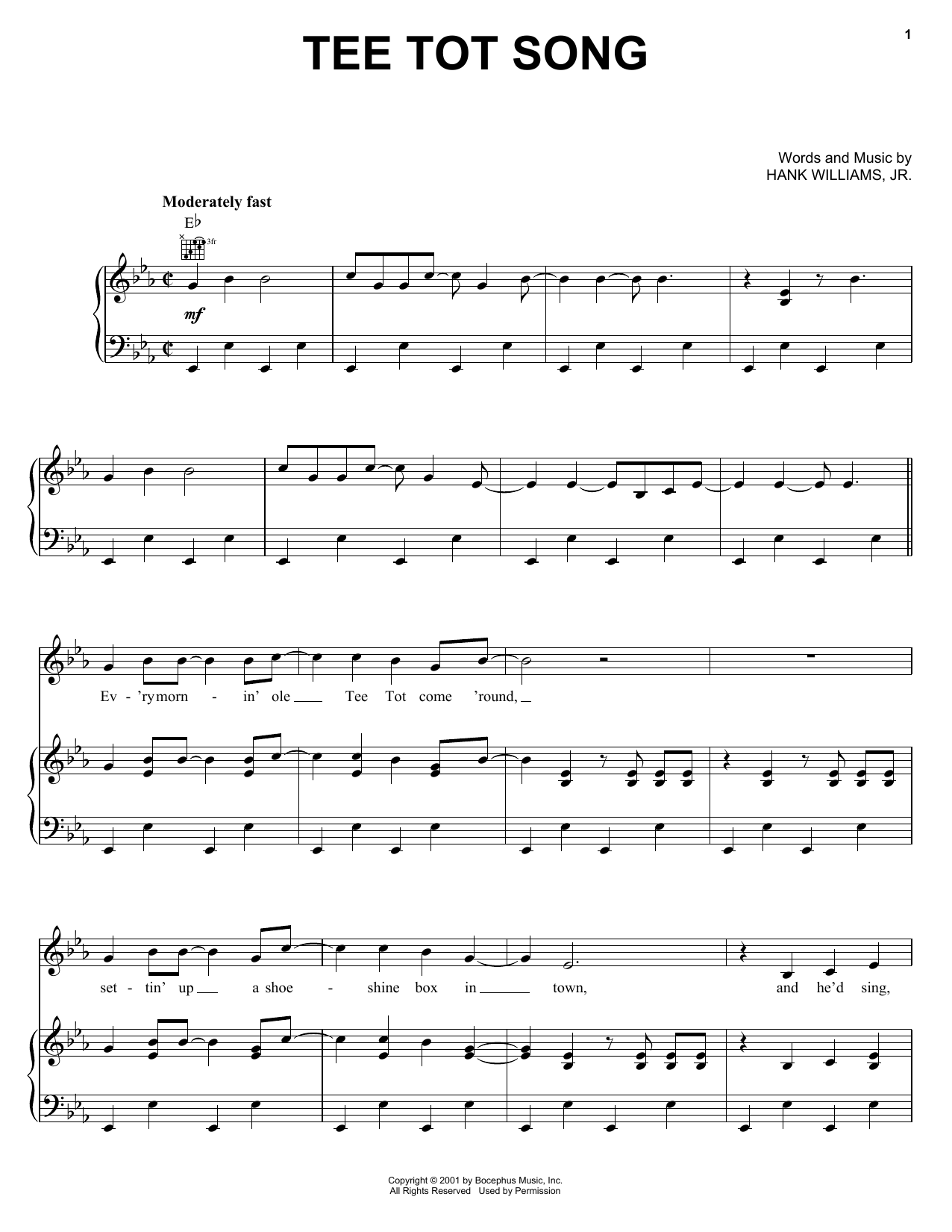 Learn to play Hank Williams, Jr. Tee Tot Song sheet music for Piano, Vocal & Guitar Chords (Right-Hand Melody) in minutes. Price: 7.8900$ Hank Williams, Jr. Tee Tot Song sheet music notes and chords arranged for Piano, Vocal & Guitar Chords (Right-Hand Melody)