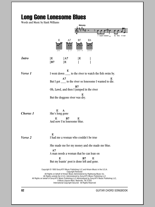 Hank Williams Long Gone Lonesome Blues sheet music notes and chords. Download Printable PDF.