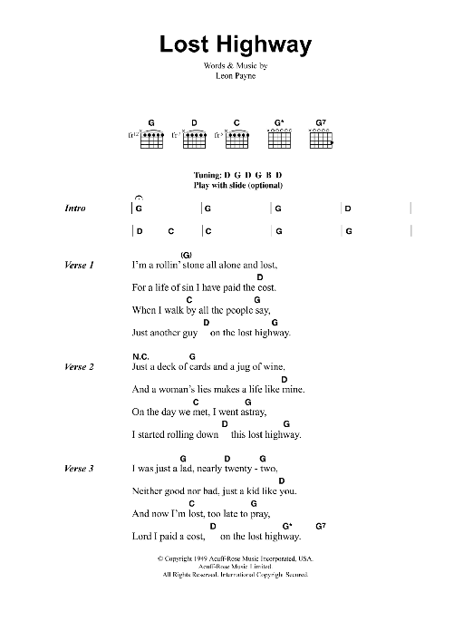 Learn to play Jeff Buckley Lost Highway sheet music for Guitar Chords/Lyrics in minutes. Price: 4.4900$ Jeff Buckley Lost Highway sheet music notes and chords arranged for Guitar Chords/Lyrics