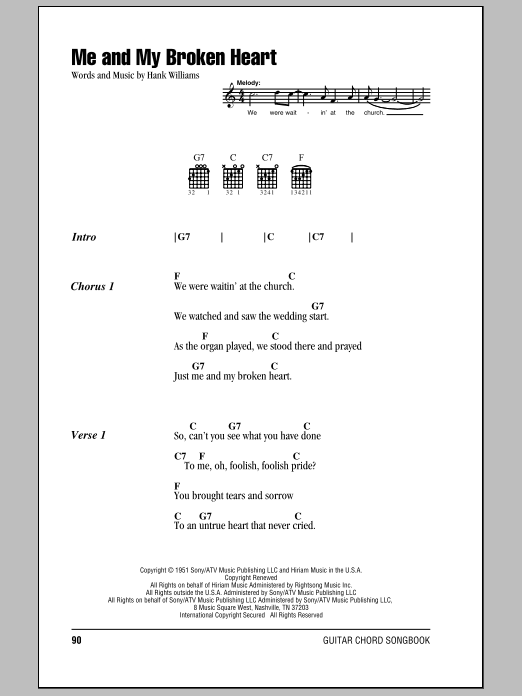 Hank Williams Me And My Broken Heart sheet music notes and chords. Download Printable PDF.