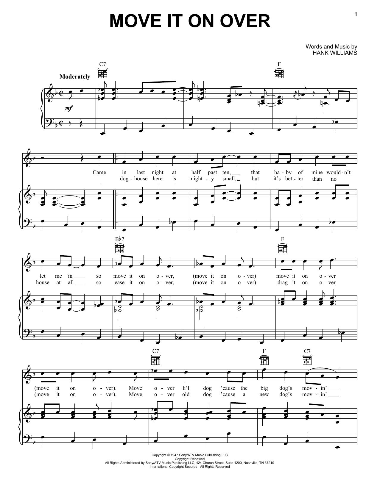 Hank Williams Move It On Over sheet music notes and chords. Download Printable PDF.