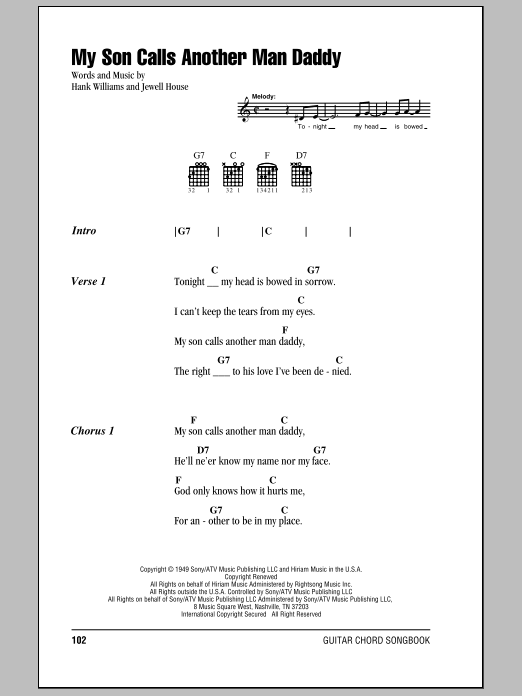 Hank Williams My Son Calls Another Man Daddy sheet music notes and chords. Download Printable PDF.