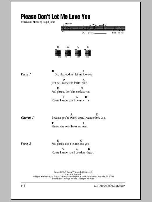 Hank Williams Please Don't Let Me Love You sheet music notes and chords. Download Printable PDF.