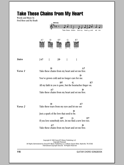 Hank Williams Take These Chains From My Heart sheet music notes and chords. Download Printable PDF.