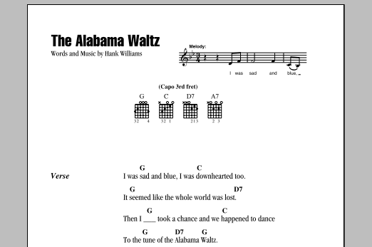 Hank Williams The Alabama Waltz sheet music notes and chords. Download Printable PDF.