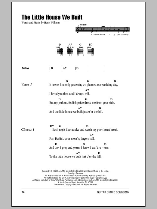 Hank Williams The Little House We Built sheet music notes and chords. Download Printable PDF.