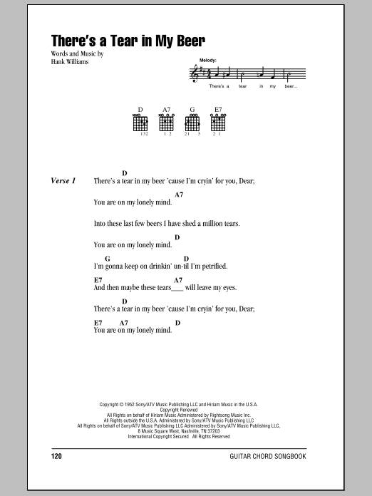 Hank Williams There's A Tear In My Beer sheet music notes and chords. Download Printable PDF.