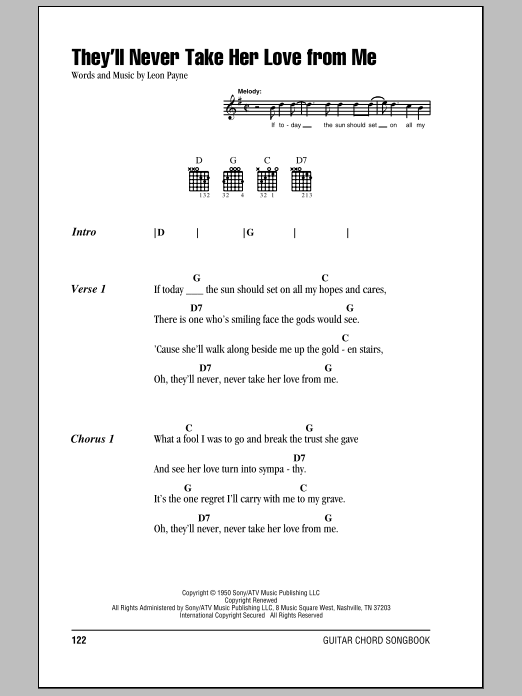 Hank Williams They'll Never Take Her Love From Me sheet music notes and chords. Download Printable PDF.