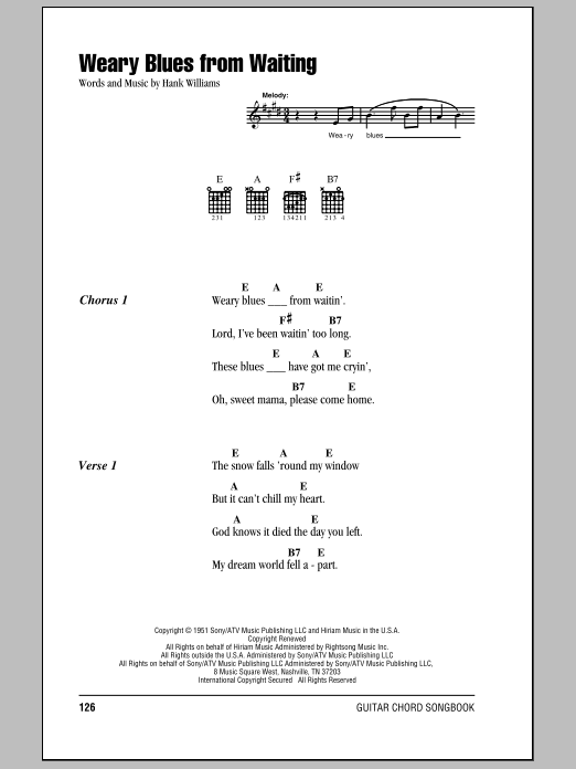 Hank Williams Weary Blues From Waiting sheet music notes and chords. Download Printable PDF.