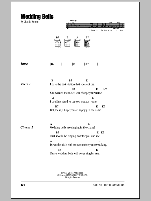 Hank Williams Wedding Bells sheet music notes and chords. Download Printable PDF.