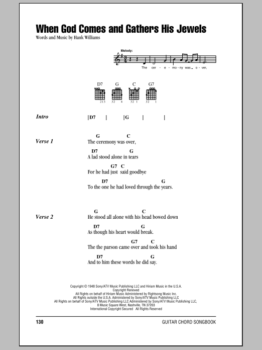 Hank Williams When God Comes And Gathers His Jewels sheet music notes and chords. Download Printable PDF.