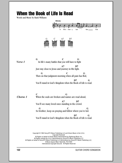 Hank Williams When The Book Of Life Is Read sheet music notes and chords. Download Printable PDF.