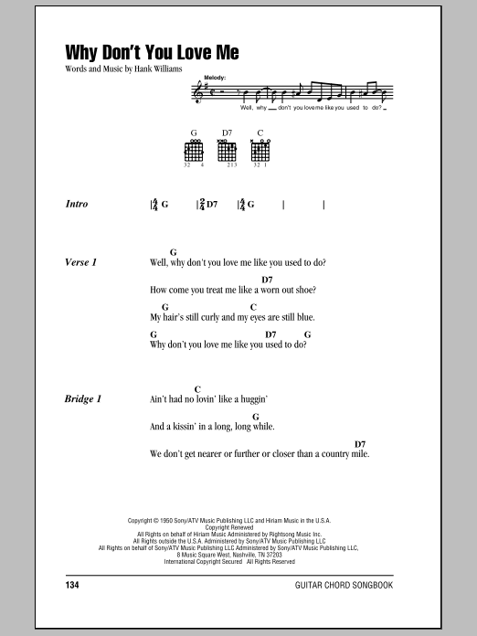 Hank Williams Why Don't You Love Me sheet music notes and chords. Download Printable PDF.