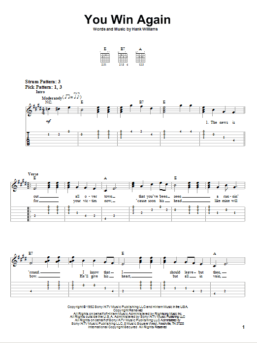 Hank Williams You Win Again sheet music notes and chords. Download Printable PDF.