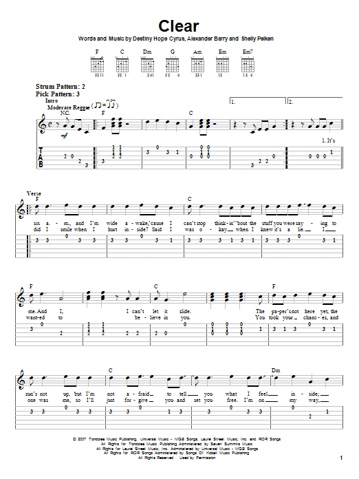 Hannah Montana Clear sheet music notes and chords. Download Printable PDF.