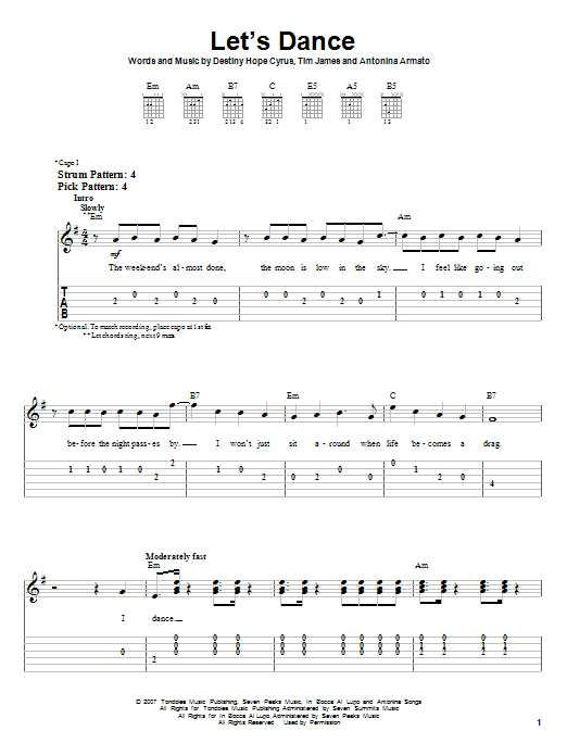 Hannah Montana Let's Dance sheet music notes and chords. Download Printable PDF.