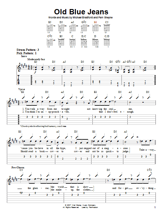 Hannah Montana Old Blue Jeans sheet music notes and chords. Download Printable PDF.