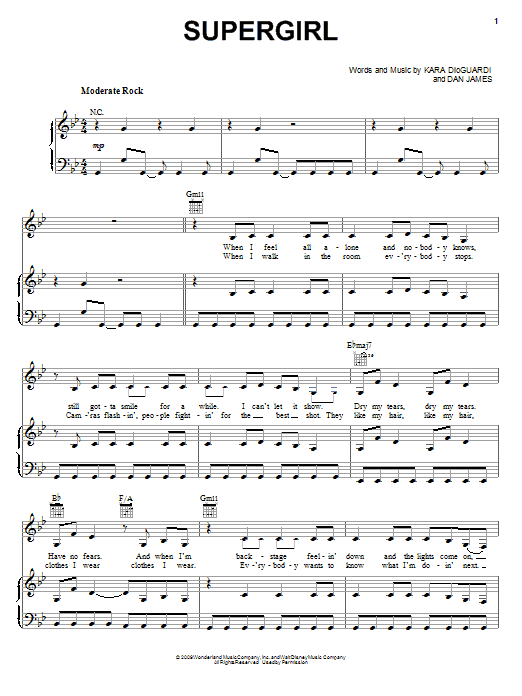 Learn to play Hannah Montana Supergirl sheet music for Piano, Vocal & Guitar Chords (Right-Hand Melody) in minutes. Price: 7.8900$ Hannah Montana Supergirl sheet music notes and chords arranged for Piano, Vocal & Guitar Chords (Right-Hand Melody)