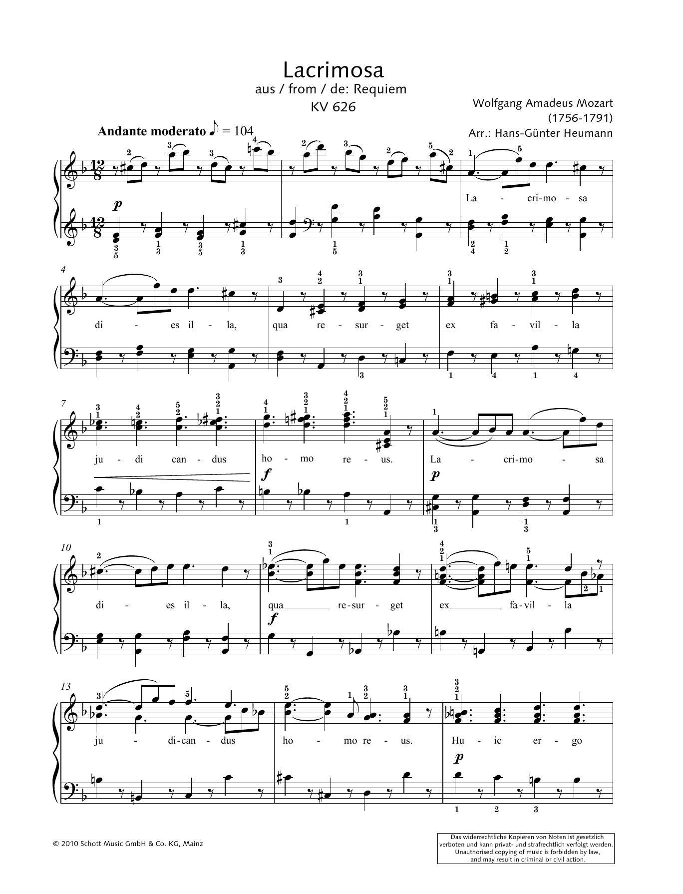 Learn to play Hans-Gunter Heumann Lacrimosa sheet music for Piano Solo in minutes. Price: 6.9900$ Hans-Gunter Heumann Lacrimosa sheet music notes and chords arranged for Piano Solo