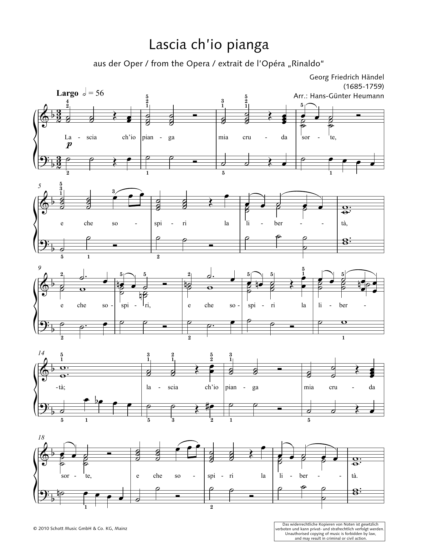 Hans-Gunter Heumann Lascia ch' io pianga sheet music notes and chords. Download Printable PDF.