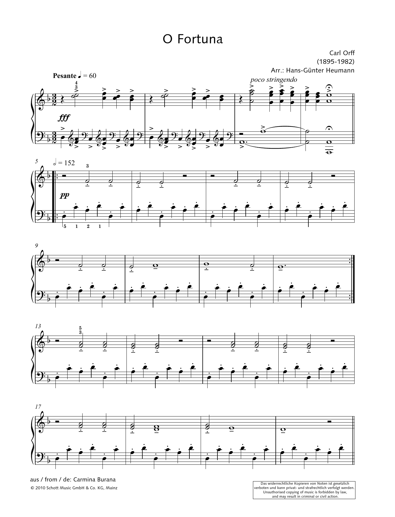 Hans-Gunter Heumann O Fortuna sheet music notes and chords. Download Printable PDF.