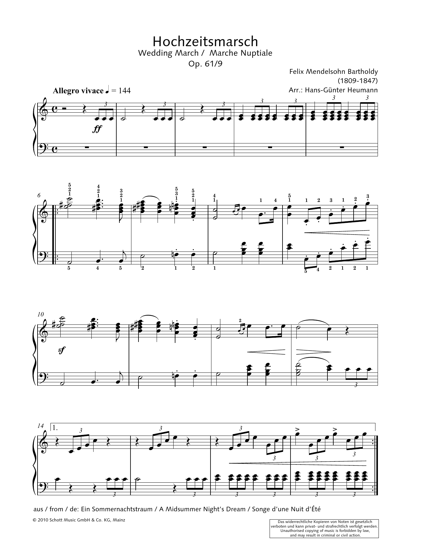 Learn to play Hans-Gunter Heumann Wedding March sheet music for Piano Solo in minutes. Price: 6.9900$ Hans-Gunter Heumann Wedding March sheet music notes and chords arranged for Piano Solo