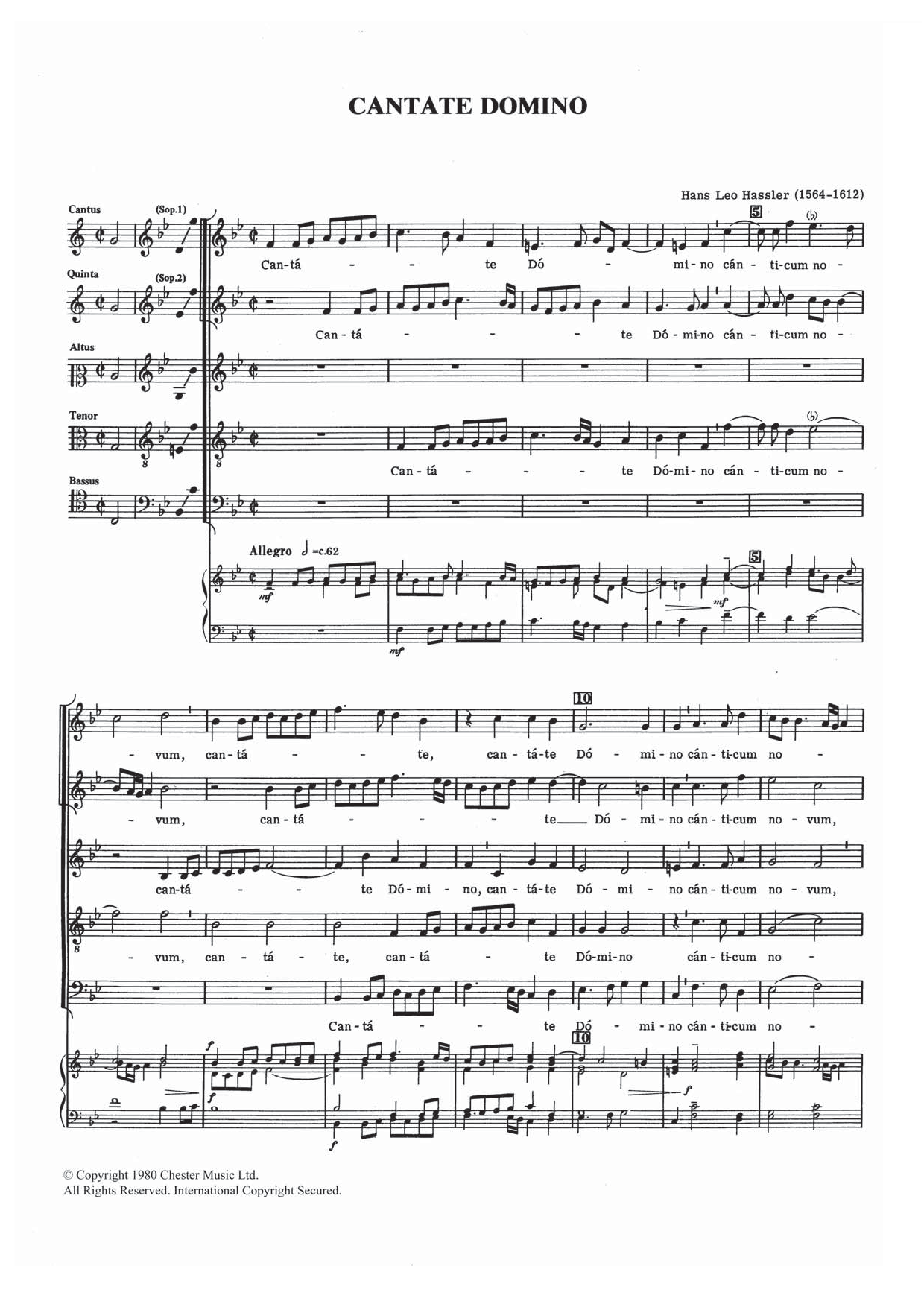 Learn to play Hans Leo Hassler Cantate Domino sheet music for Piano, Vocal & Guitar Chords in minutes. Price: 7.8900$ Hans Leo Hassler Cantate Domino sheet music notes and chords arranged for Piano, Vocal & Guitar Chords