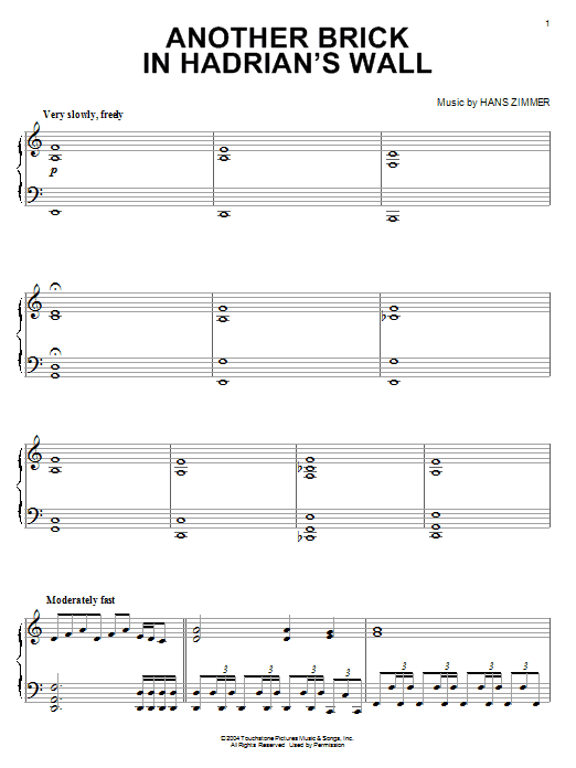 Hans Zimmer Another Brick In Hadrian's Wall (from King Arthur) sheet music notes and chords arranged for Piano Solo