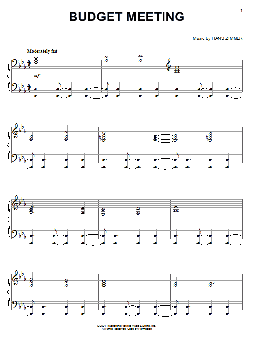 Hans Zimmer Budget Meeting (from King Arthur) sheet music notes and chords arranged for Piano Solo