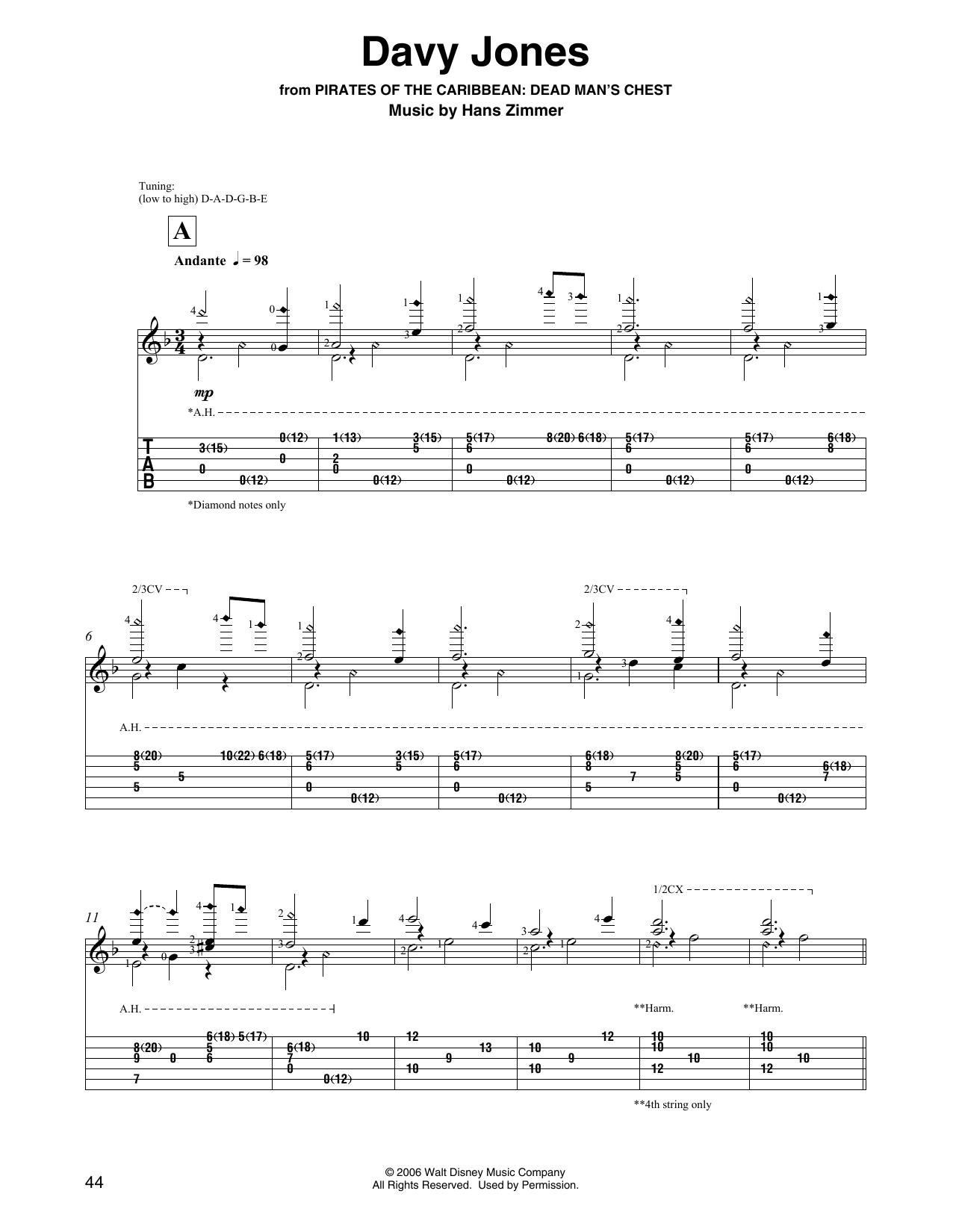 Hans Zimmer Davy Jones (from Pirates Of The Caribbean: Dead Man's Chest) sheet music notes and chords. Download Printable PDF.