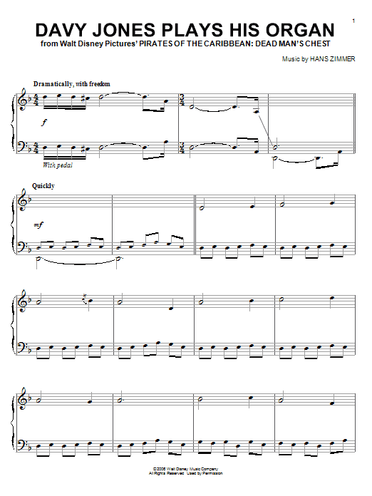 Hans Zimmer Davy Jones Plays His Organ (from Pirates Of The Caribbean: Dead Man's Chest) sheet music notes and chords. Download Printable PDF.