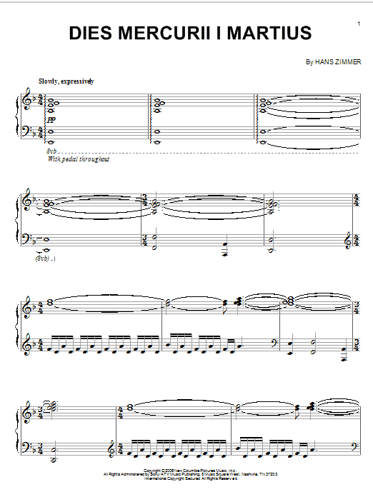 Learn to play Hans Zimmer Dies Mercurii I Martius (from The Da Vinci Code) sheet music for Piano Solo in minutes. Price: 7.8900$ Hans Zimmer Dies Mercurii I Martius (from The Da Vinci Code) sheet music notes and chords arranged for Piano Solo