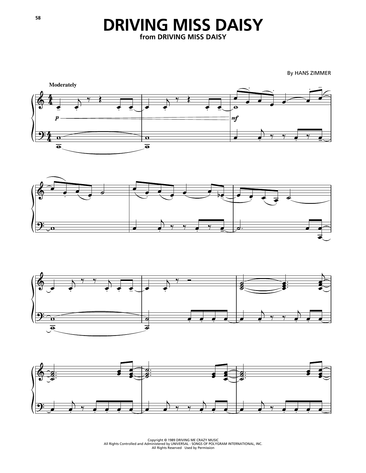 Hans Zimmer Driving Miss Daisy sheet music notes and chords. Download Printable PDF.