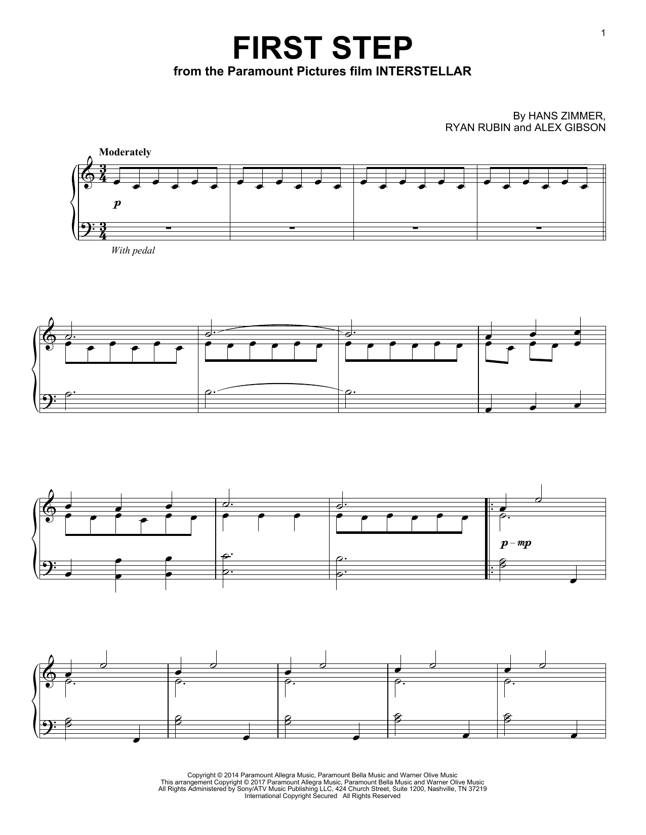 Hans Zimmer First Step (from Interstellar) sheet music notes and chords. Download Printable PDF.