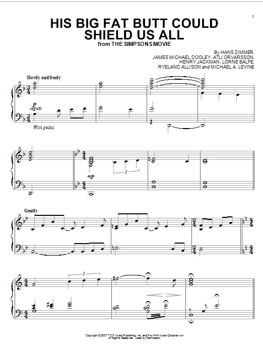 Hans Zimmer His Big Fat Butt Could Shield Us All sheet music notes and chords arranged for Piano Solo