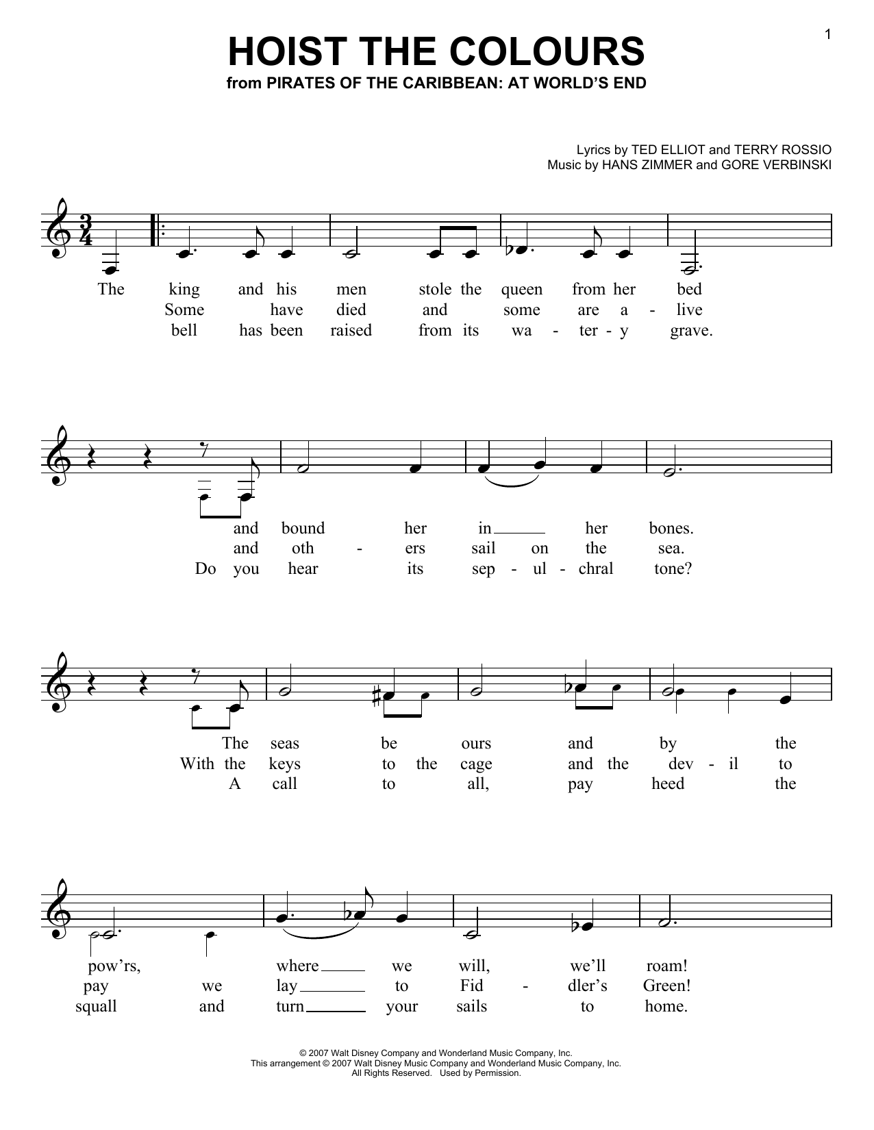 Hans Zimmer Hoist The Colours (from Pirates Of The Caribbean: At World's End) sheet music notes and chords. Download Printable PDF.