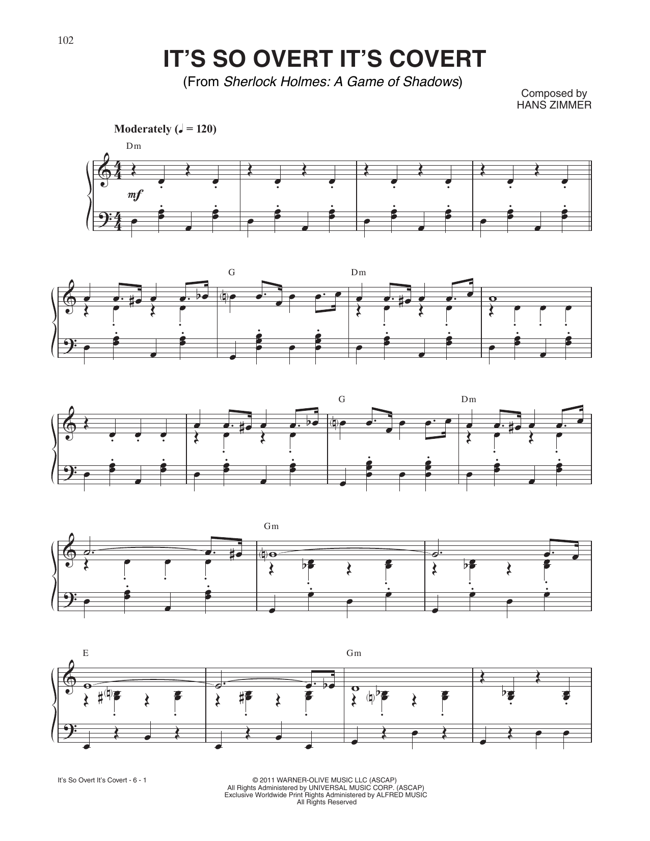 Hans Zimmer It's So Overt It's Covert (from Sherlock Holmes: A Game Of Shadows) sheet music notes and chords. Download Printable PDF.