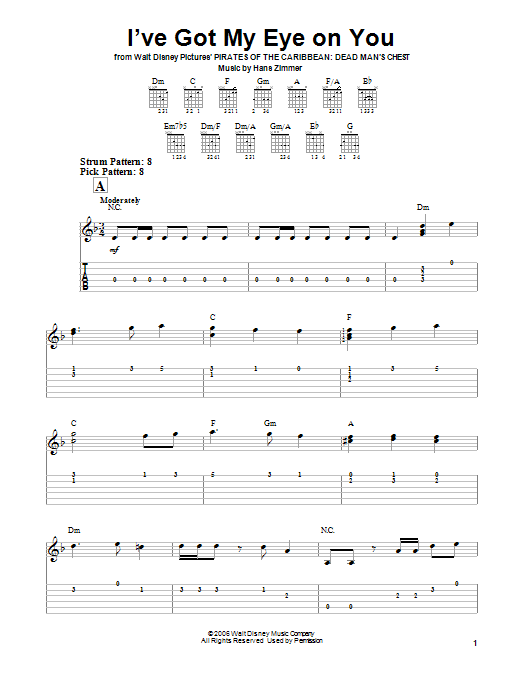 Hans Zimmer I've Got My Eye On You (from Pirates Of The Caribbean: Dead Man's Chest) sheet music notes and chords. Download Printable PDF.