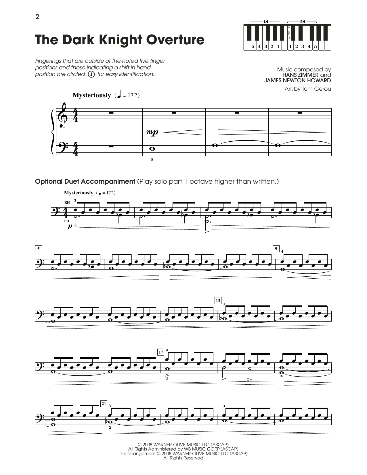 Hans Zimmer & James Newton Howard The Dark Knight Overture (from The Dark Knight) (arr. Tom Gerou) sheet music notes and chords. Download Printable PDF.