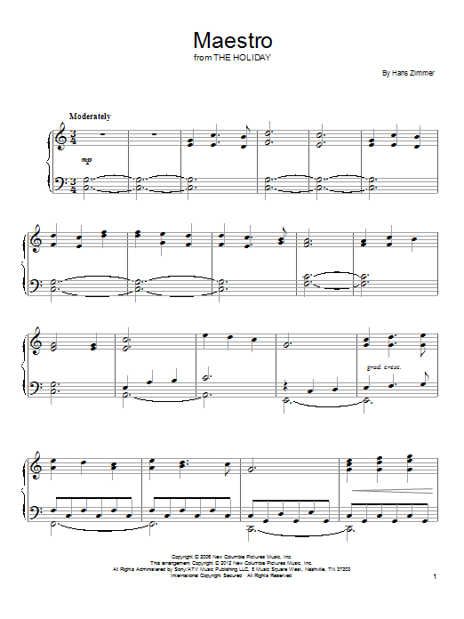 Hans Zimmer Maestro sheet music notes and chords. Download Printable PDF.