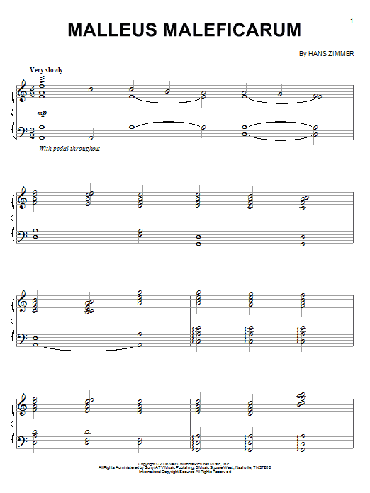 Hans Zimmer Malleus Maleficarum (from The Da Vinci Code) sheet music notes and chords arranged for Piano Solo