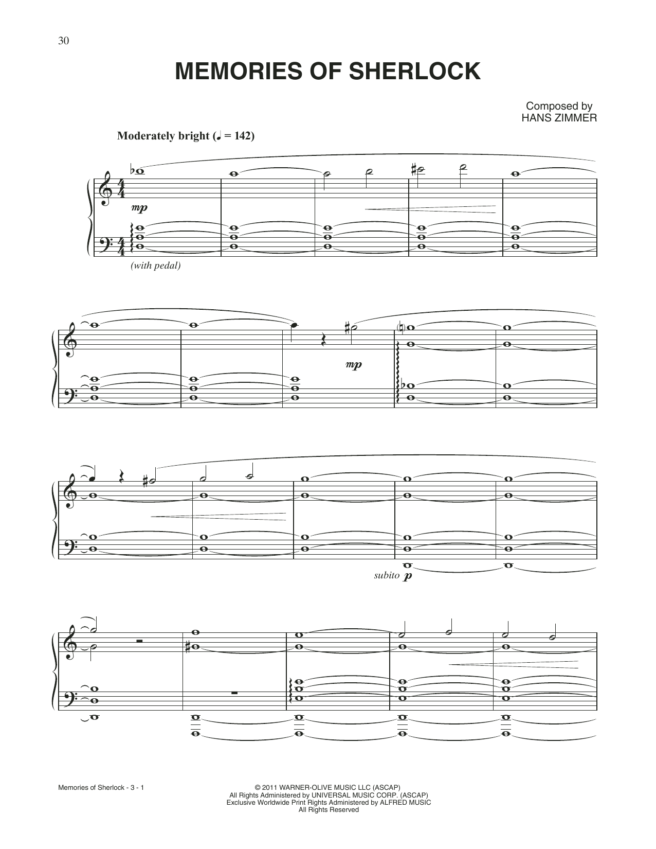 Hans Zimmer Memories Of Sherlock (from Sherlock Holmes: A Game Of Shadows) sheet music notes and chords. Download Printable PDF.