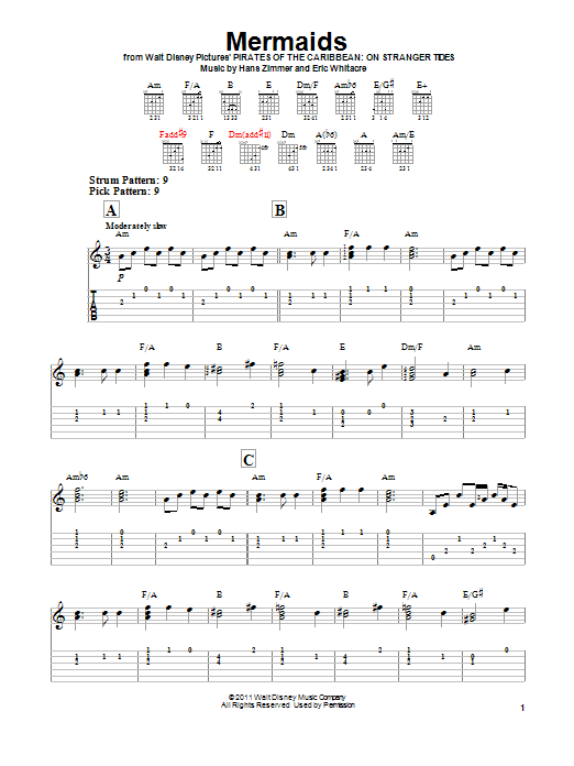 Hans Zimmer Mermaids sheet music notes and chords. Download Printable PDF.