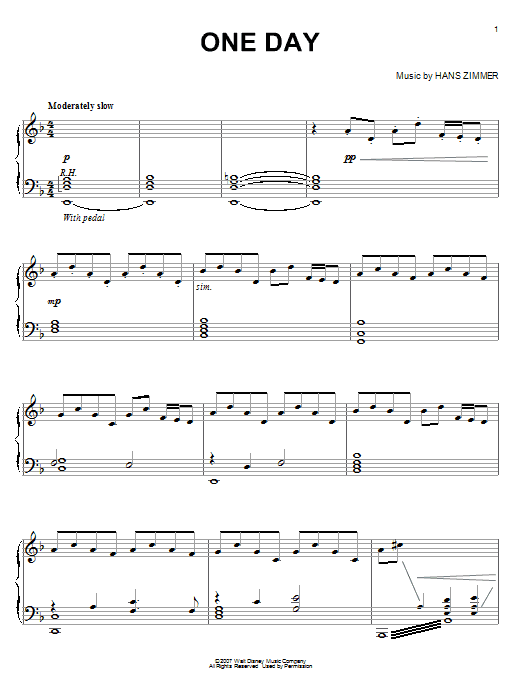 Hans Zimmer One Day (from Pirates Of The Caribbean: At World's End) sheet music notes and chords. Download Printable PDF.